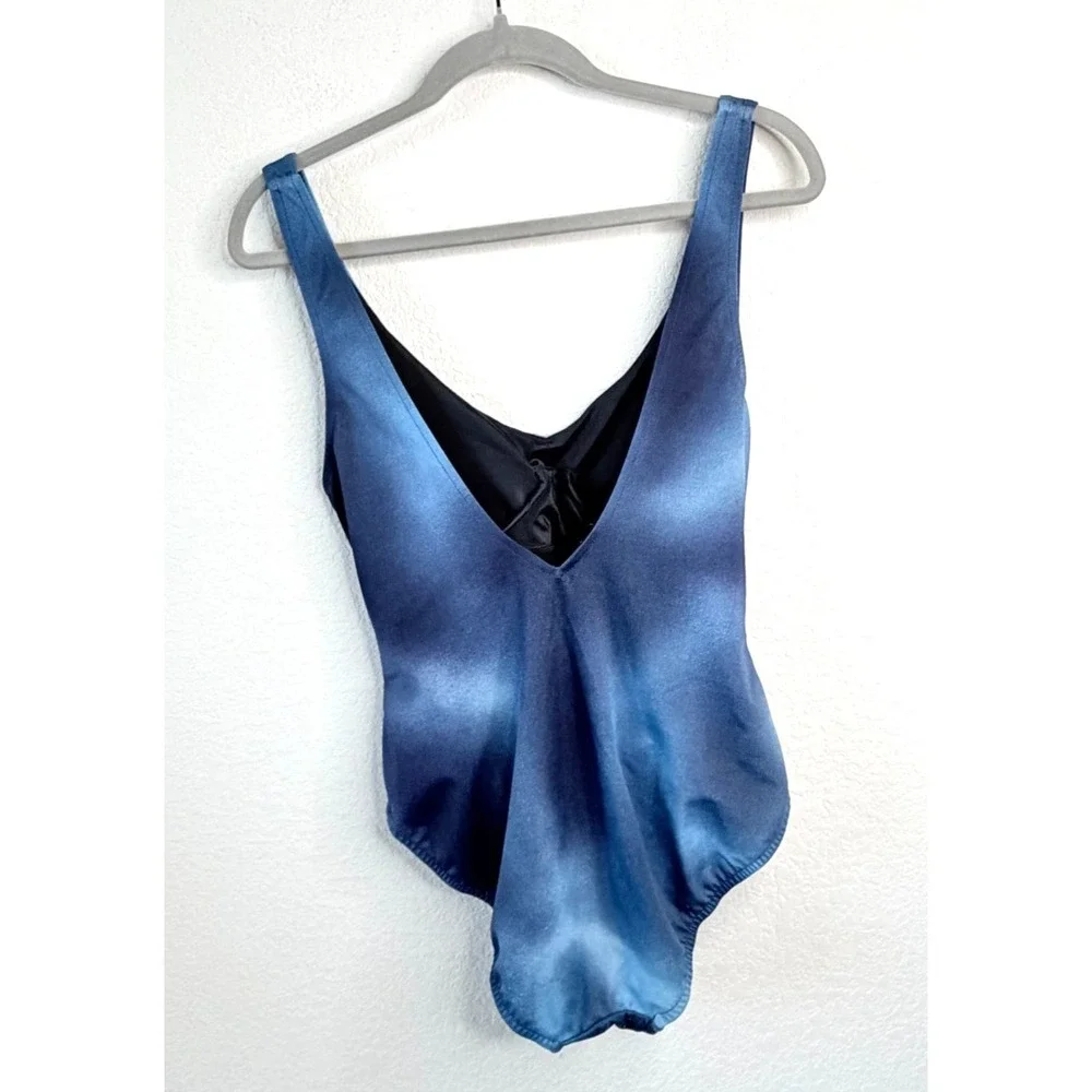 Miraclesuit One Piece‎ Swimsuit Sz 14 Blue Ombre Ruched Tummy Control Slimming